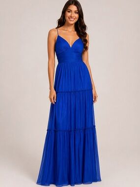 betsy and adam royal blue dress Betsy and Adam Long Formal Dress a26915 White/Royal / 0